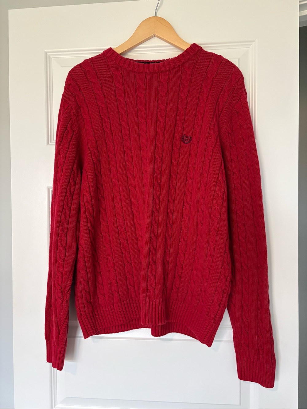 100% Cotton Chaps Men's Red Cable-Knit Sweater Holiday Cabin Core Cozy Weekend